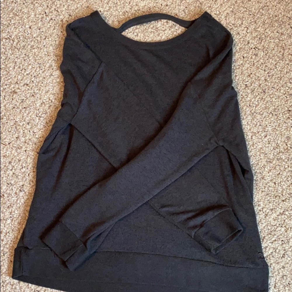 Gray sweater with open back detail